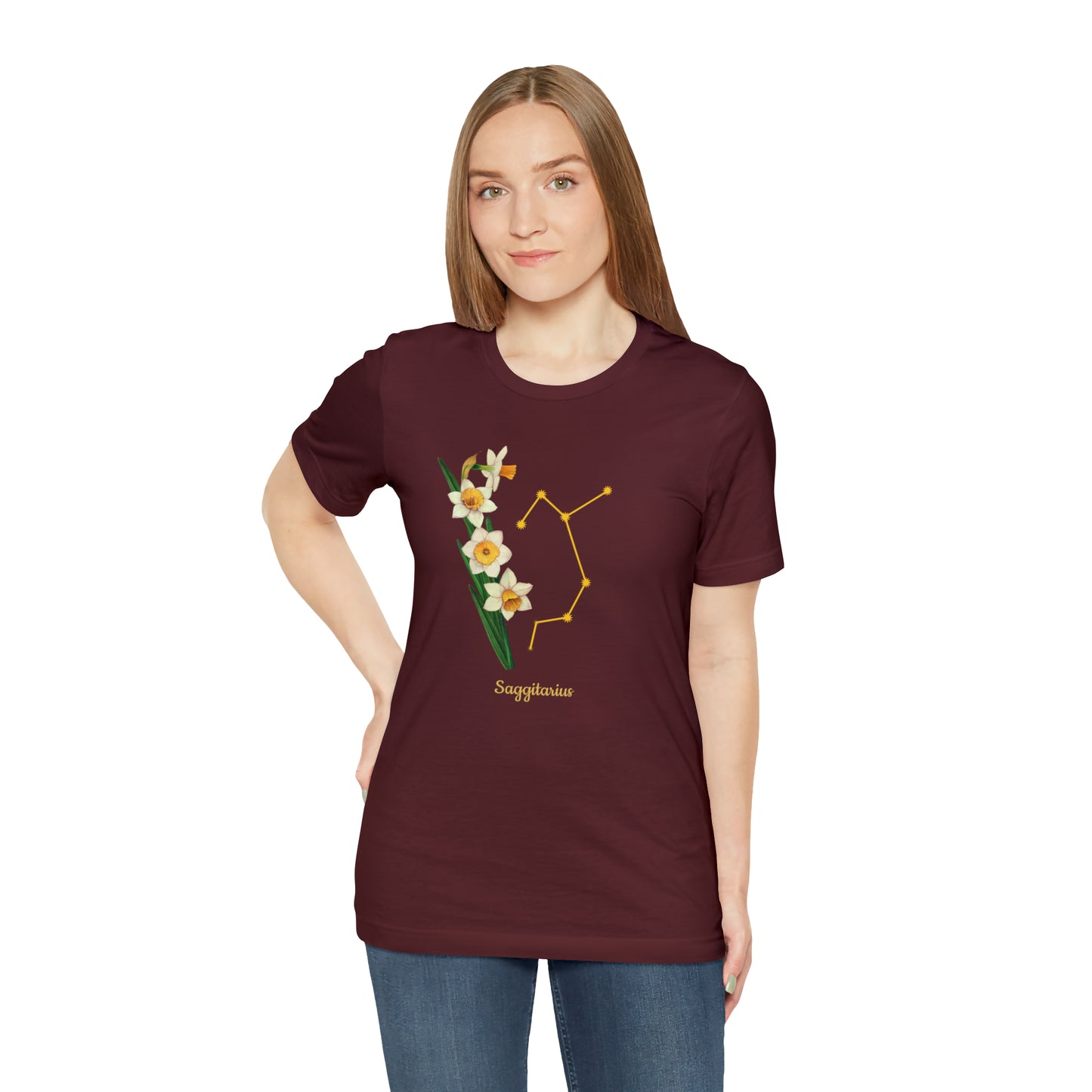 Sagittarius Daffodil Bunch & Stars T-Shirt | Fun Sagittarius T-Shirt | Zodiac T-Shirt | Zodiac Sign Shirt | Astrology | Star Sign | Unisex Jersey Short Sleeve Tee