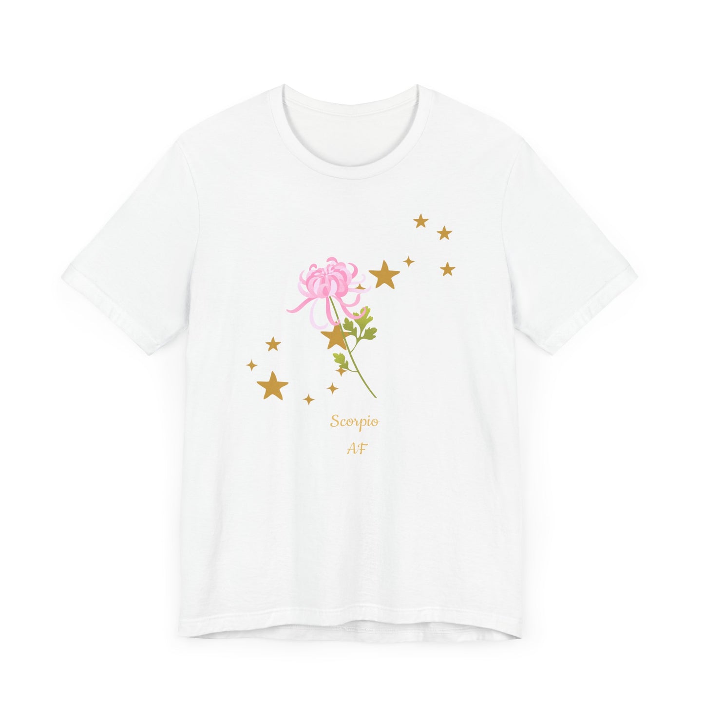 Scorpio Stars & Flower AF T-Shirt | Fun Scorpio T-Shirt | Zodiac T-Shirt | Zodiac Sign Shirt | Astrology | Star Sign | Unisex Jersey Short Sleeve Tee