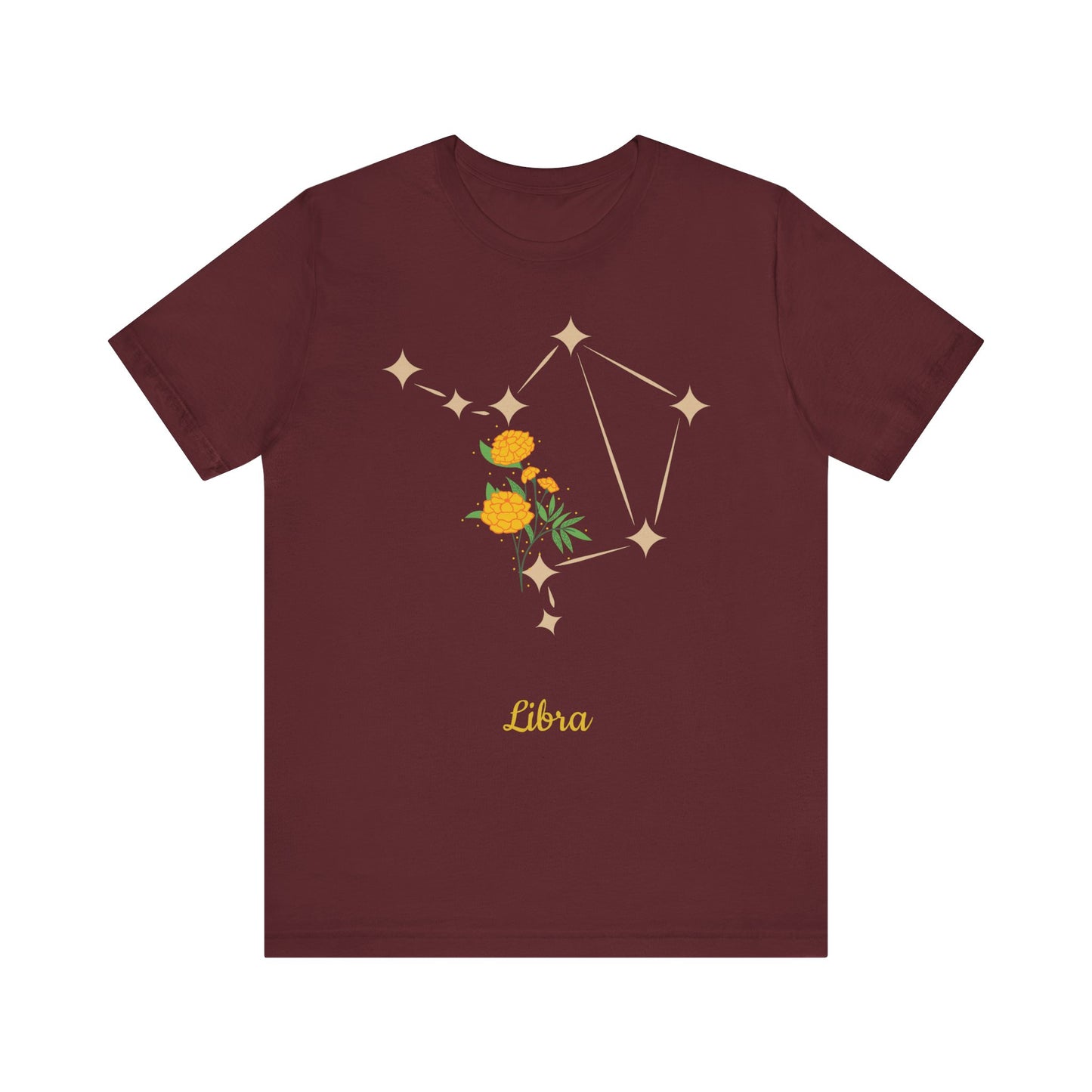Libra Star Sign and Yellow Flower T-Shirt | Fun Virgo T-Shirt | Zodiac T-Shirt | Zodiac Sign Shirt | Astrology | Star Sign | Unisex Jersey Short Sleeve Tee