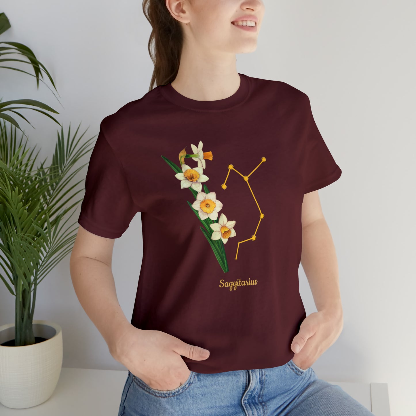 Sagittarius Daffodil Bunch & Stars T-Shirt | Fun Sagittarius T-Shirt | Zodiac T-Shirt | Zodiac Sign Shirt | Astrology | Star Sign | Unisex Jersey Short Sleeve Tee