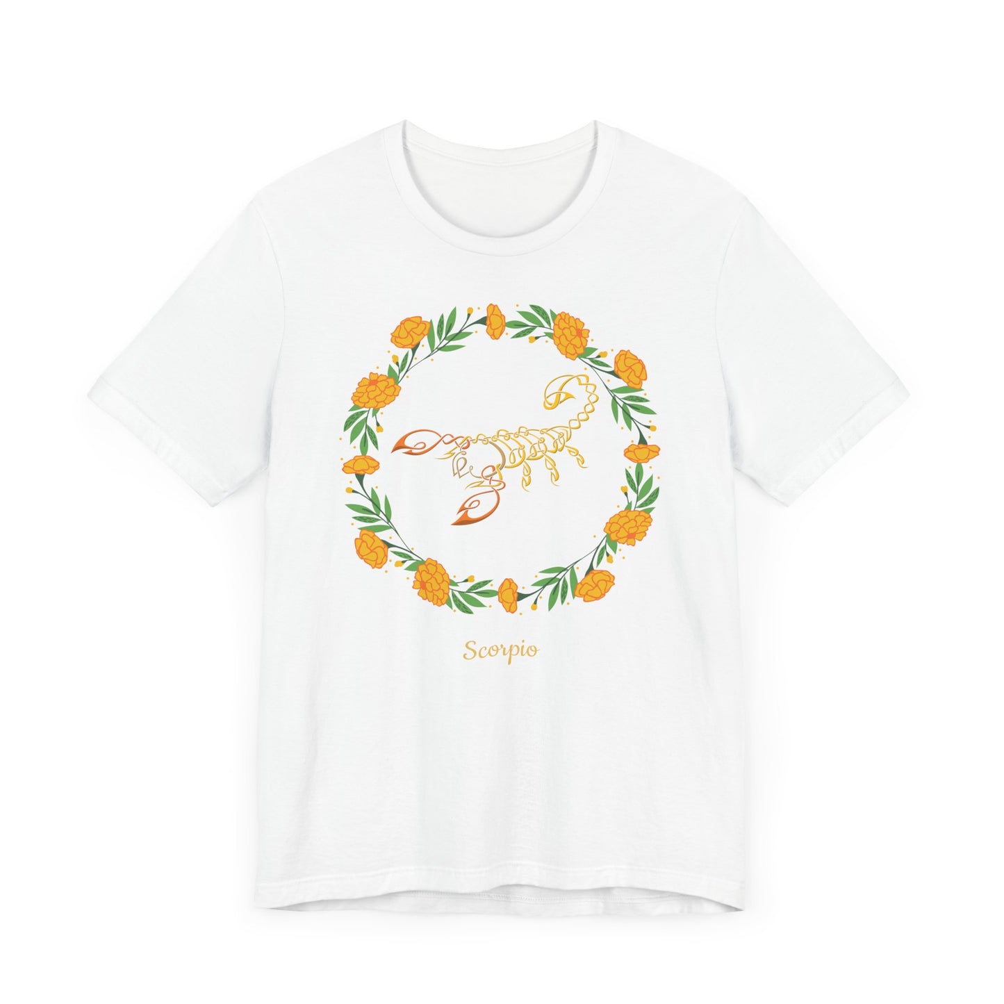 Scorpio Symbol & Garland T-Shirt | Fun Scorpio T-Shirt | Zodiac T-Shirt | Zodiac Sign Shirt | Astrology | Star Sign | Unisex Jersey Short Sleeve Tee