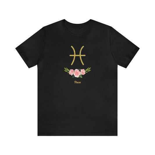 Pisces Symbol & Flowers T-Shirt | Fun Pisces T-Shirt | Zodiac T-Shirt | Zodiac Sign Shirt | Astrology | Star Sign | Unisex Jersey Short Sleeve Tee