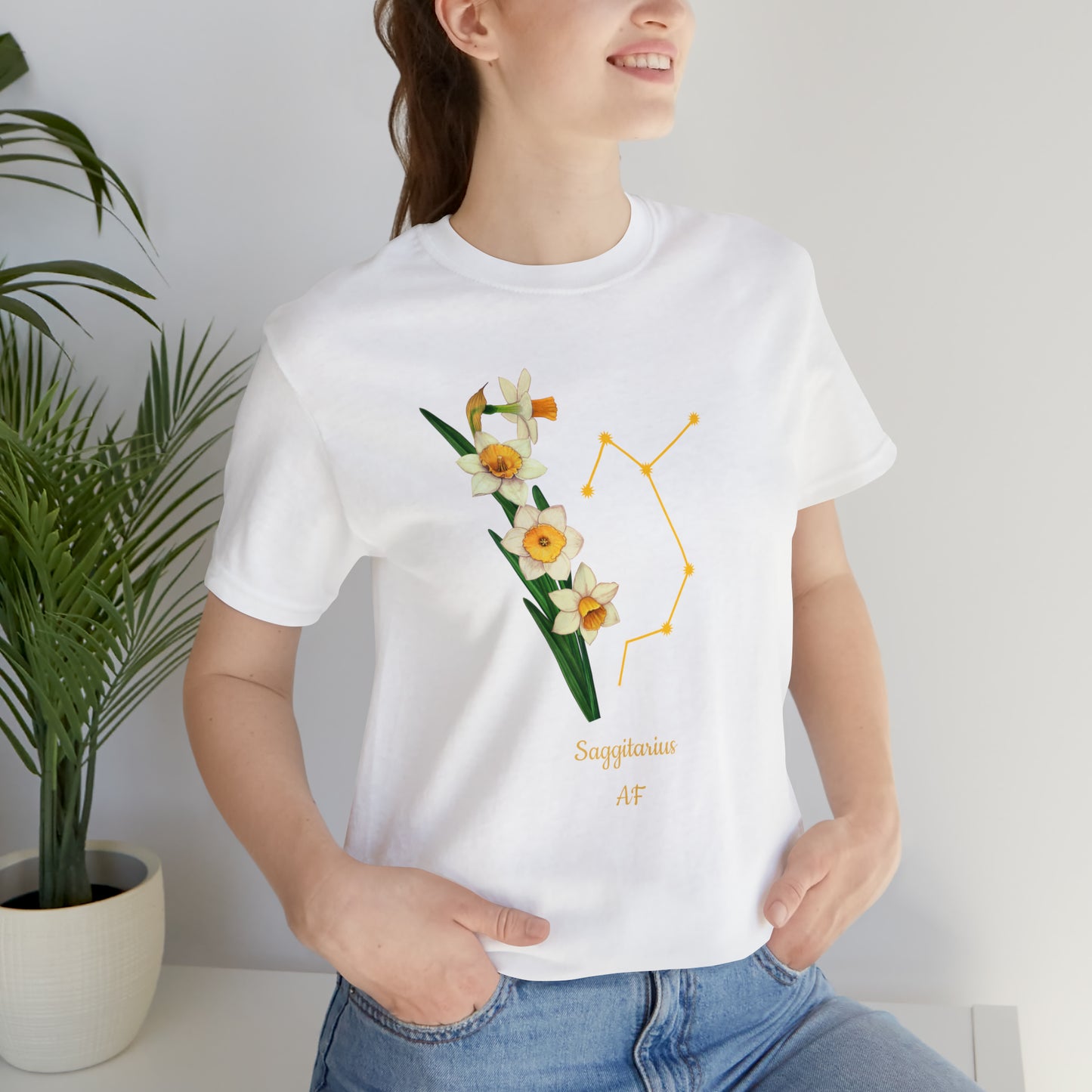 Sagittarius Daffodil Bunch & Stars AF T-Shirt | Fun Sagittarius T-Shirt | Zodiac T-Shirt | Zodiac Sign Shirt | Astrology | Star Sign | Unisex Jersey Short Sleeve Tee