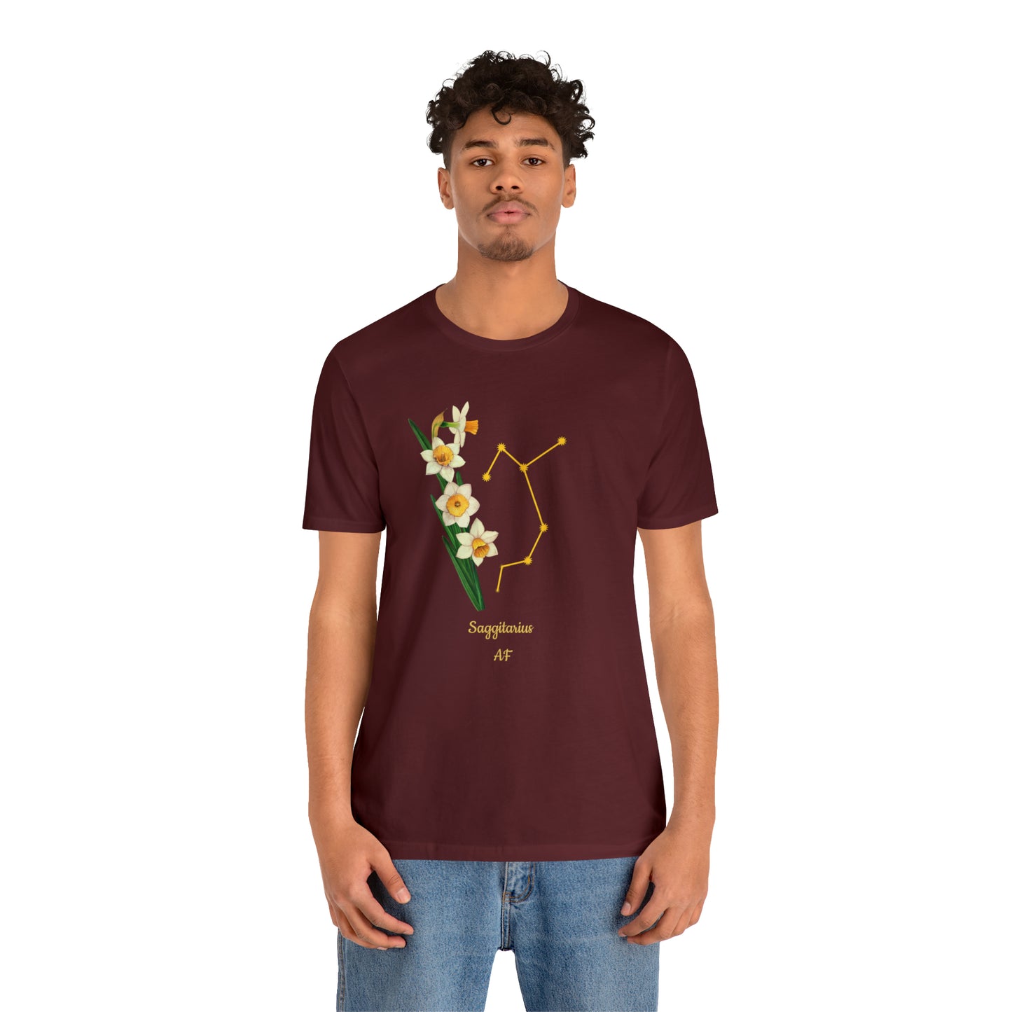 Sagittarius Daffodil Bunch & Stars AF T-Shirt | Fun Sagittarius T-Shirt | Zodiac T-Shirt | Zodiac Sign Shirt | Astrology | Star Sign | Unisex Jersey Short Sleeve Tee