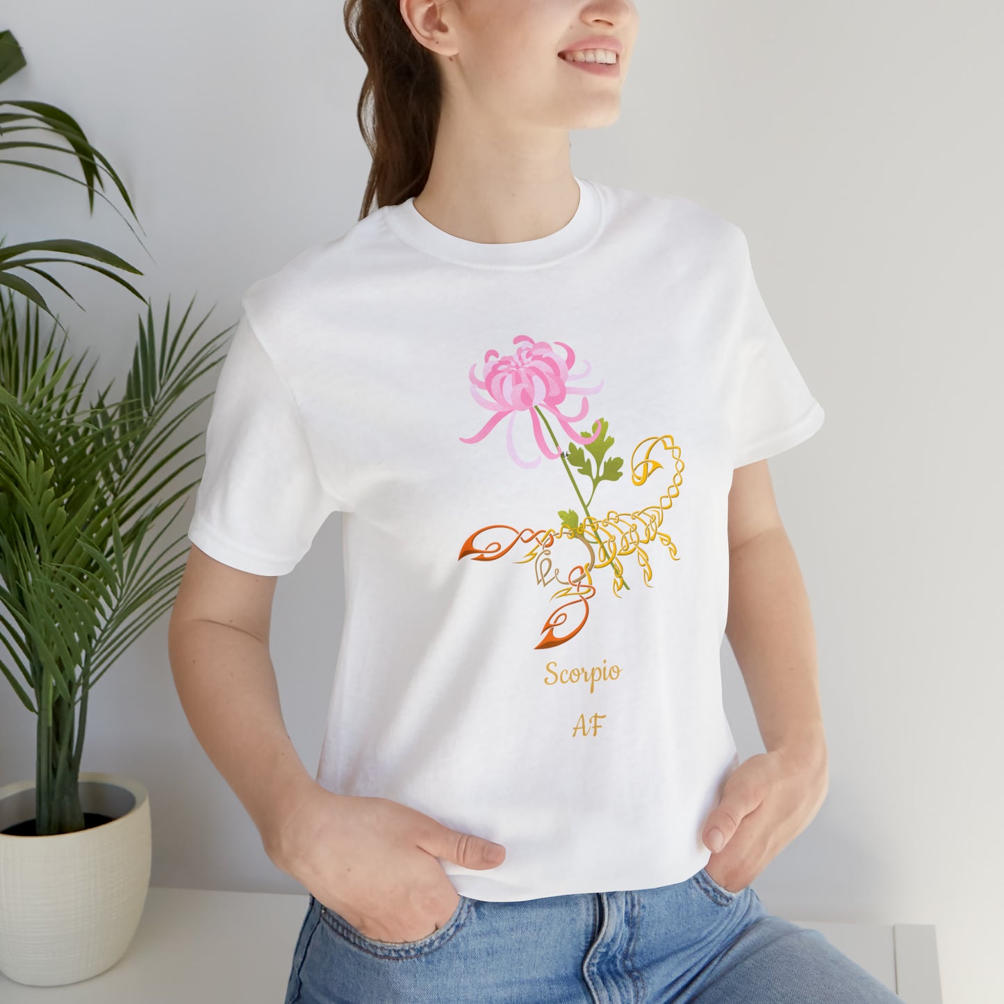 Scorpion & Flower AF T-Shirt | Fun Scorpio T-Shirt | Zodiac T-Shirt | Zodiac Sign Shirt | Astrology | Star Sign | Unisex Jersey Short Sleeve Tee