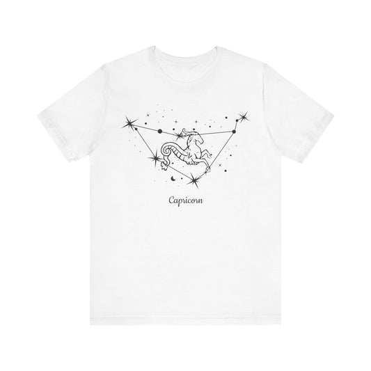 Capricorn Goat and Star Map Black T-Shirt | Fun Capricorn T-Shirt | Zodiac T-Shirt | Zodiac Sign Shirt | Astrology | Star Sign | Unisex Jersey Short Sleeve Tee
